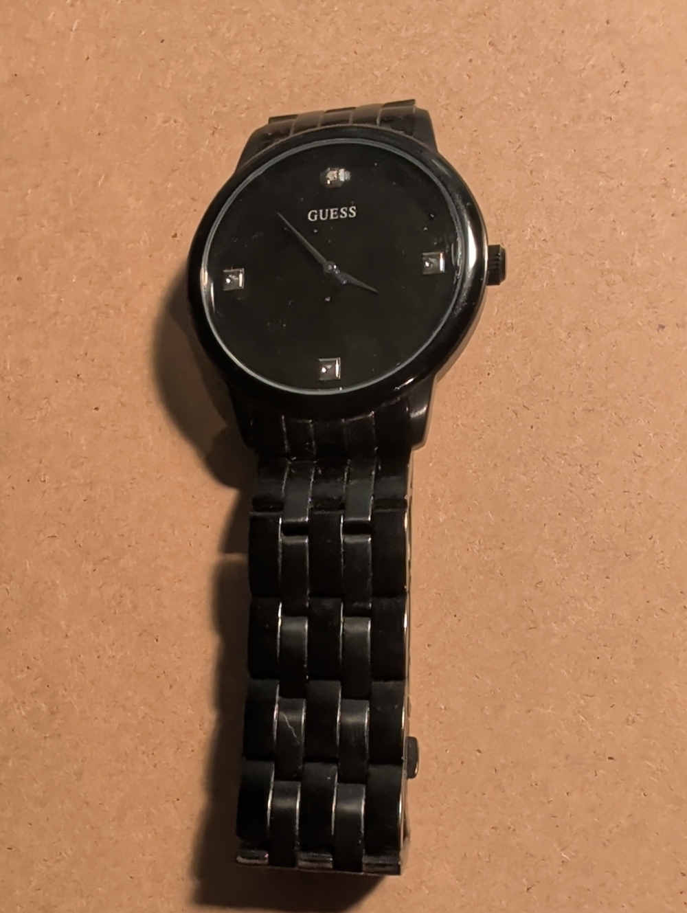 GUESS Men’s Black Stainless Steel Bracelet Watch with Crystal Markers